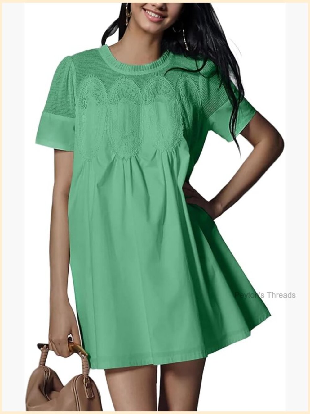 Lace Mini Babydoll Dress Ruffled Collar Short Sleeve Mesh Swing Sundress